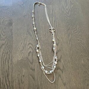 Genuine Chanel Silver Pearl Necklace - 18"
